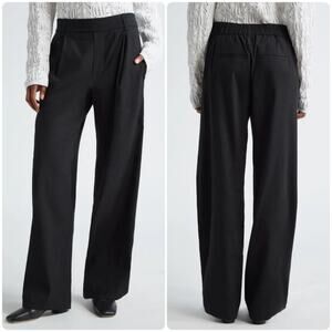 NEW Size XL Vince Linen Blend Straight Leg Pull On Elastic Waist Black Trouser